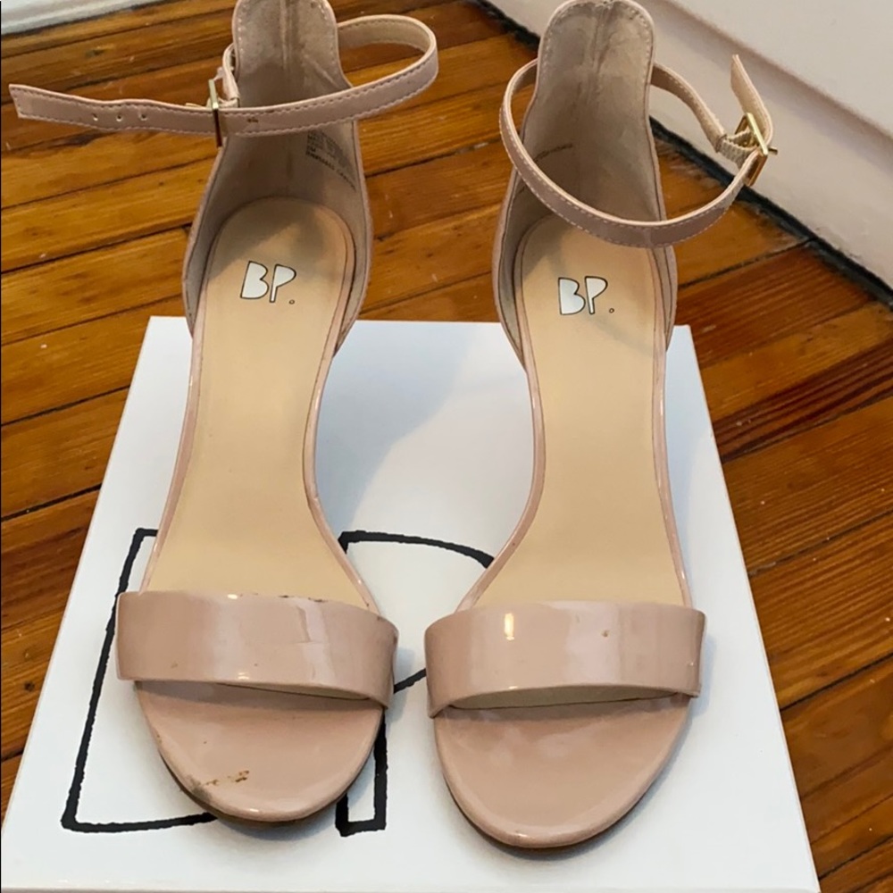 Blush patent leather heels